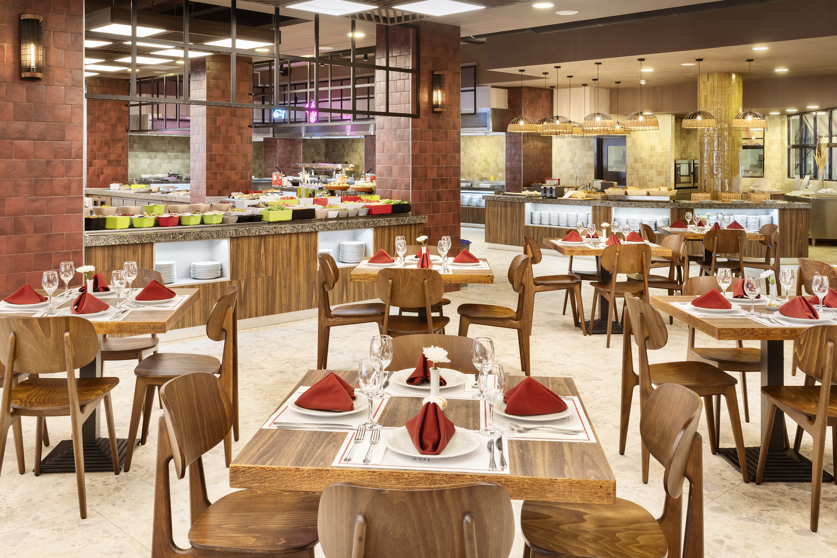 a restaurant with tables and chairs