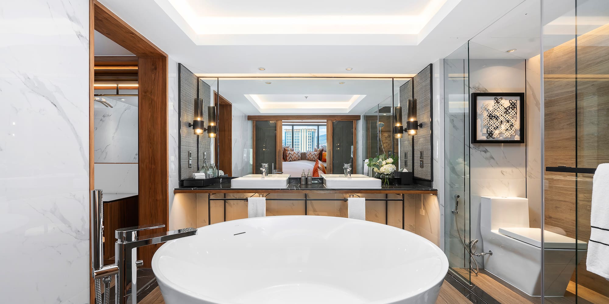 a large white tub in a bathroom