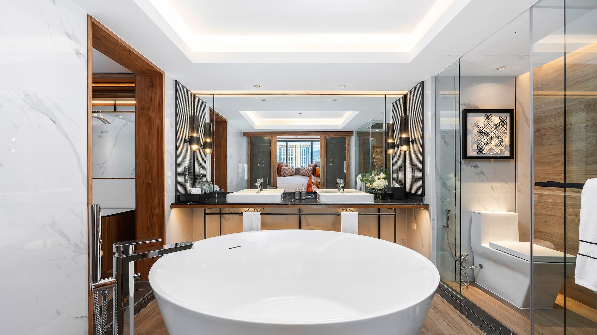 a large white tub in a bathroom