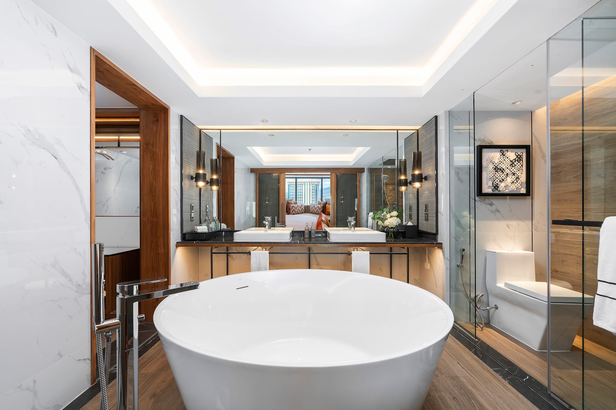 a large white tub in a bathroom