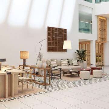 a room with a large wall and a large window