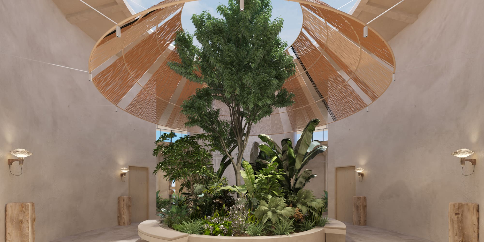 a tree in a round room