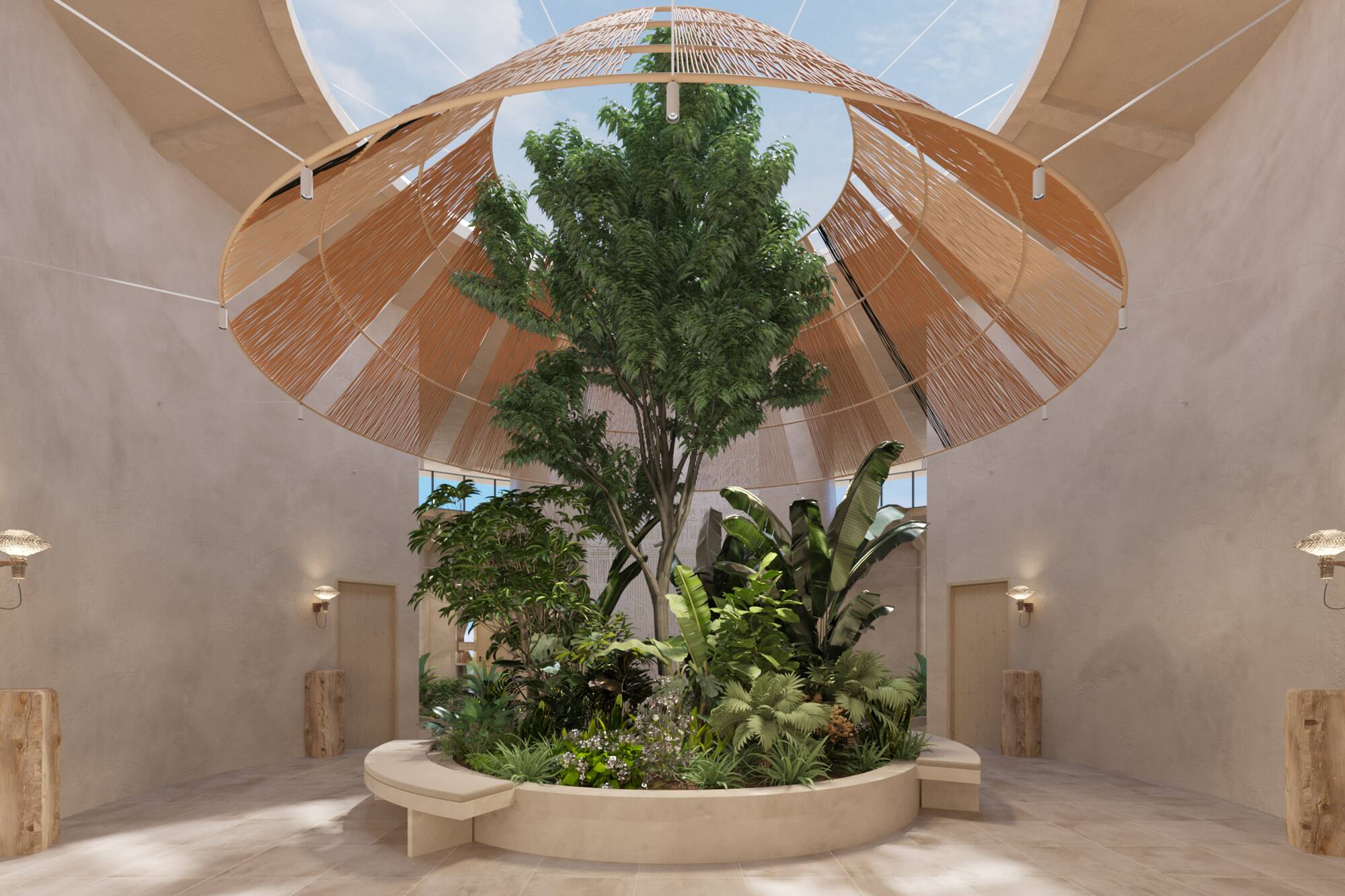 a tree in a round room