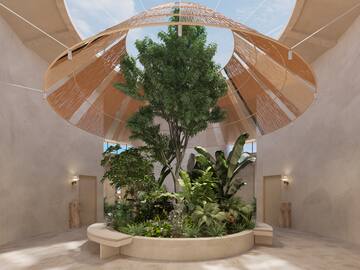 a tree in a round room