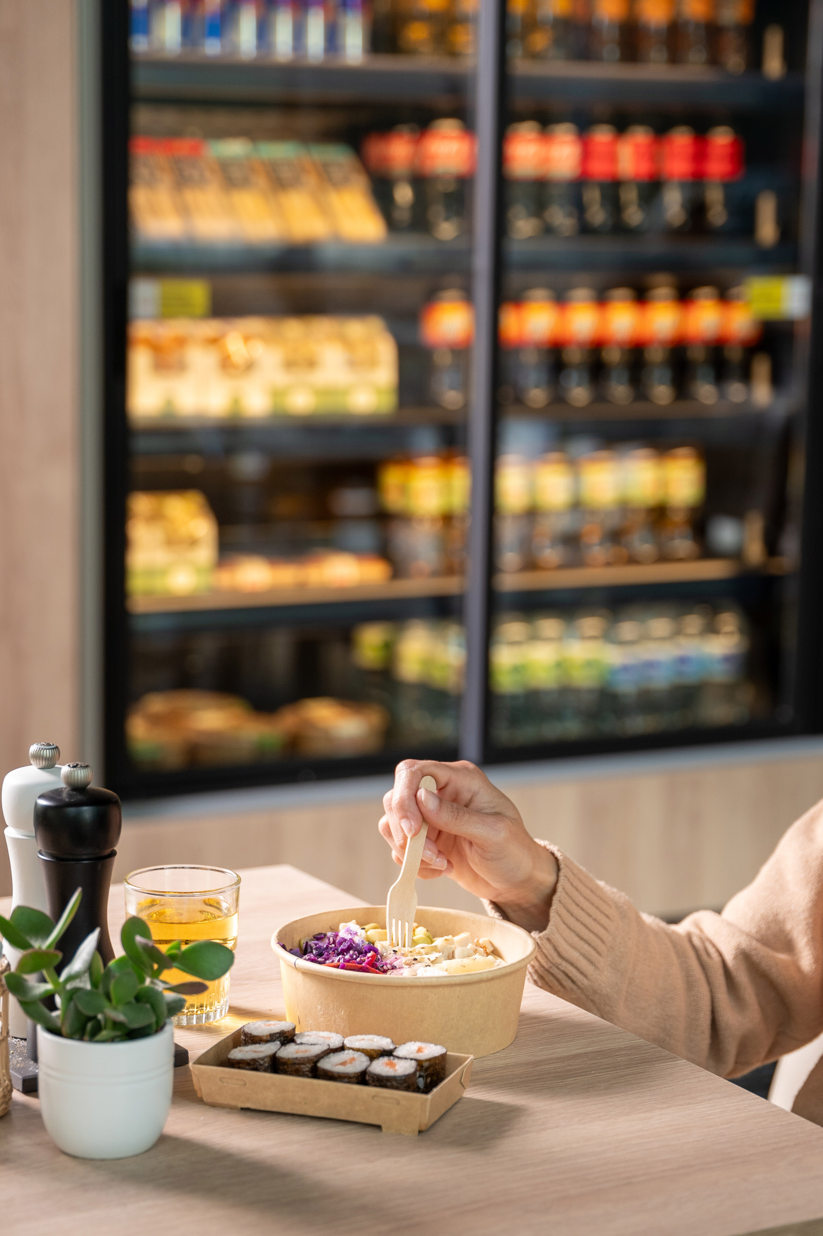 a person eating a salad.