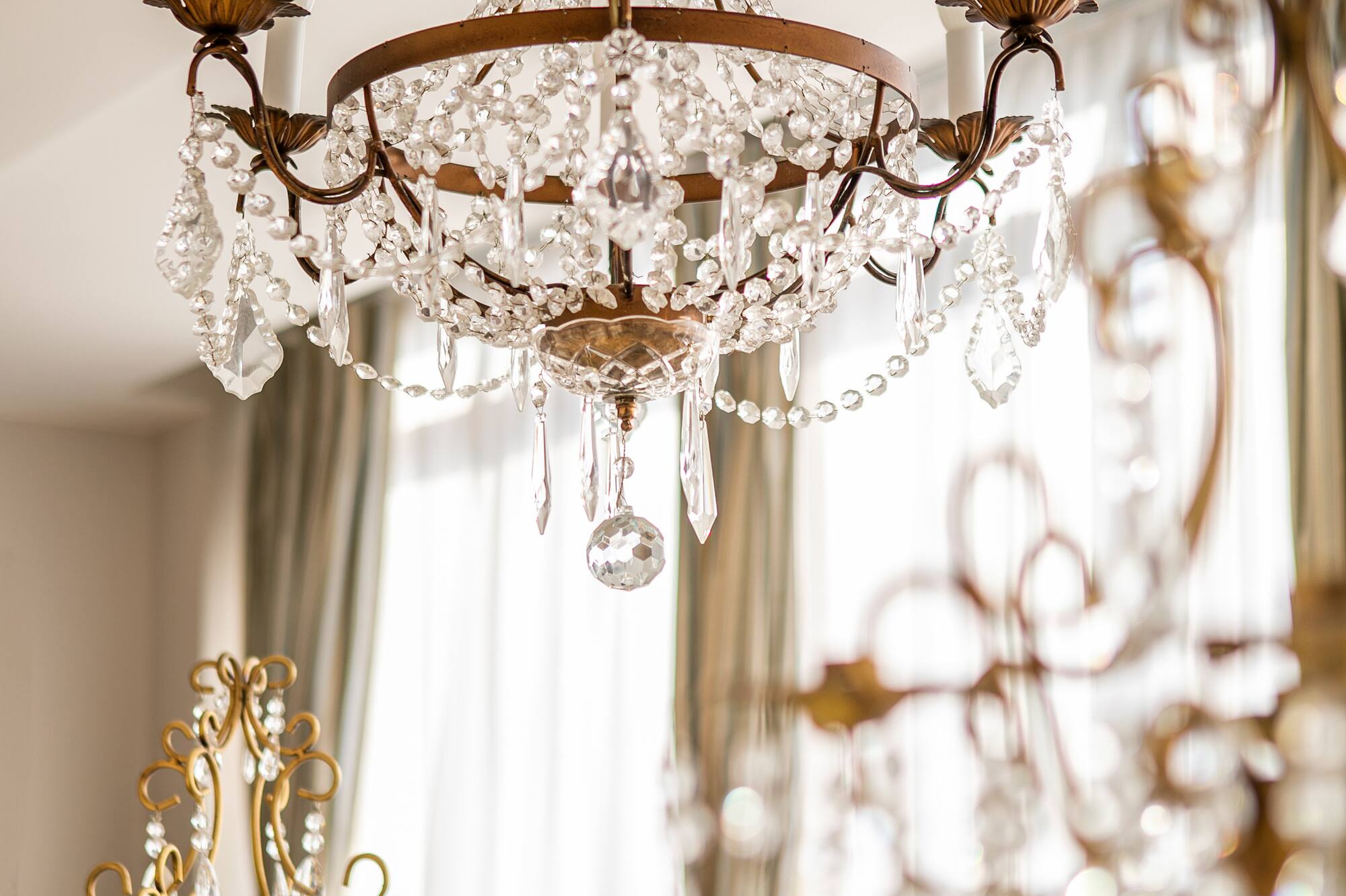 a chandelier from the ceiling