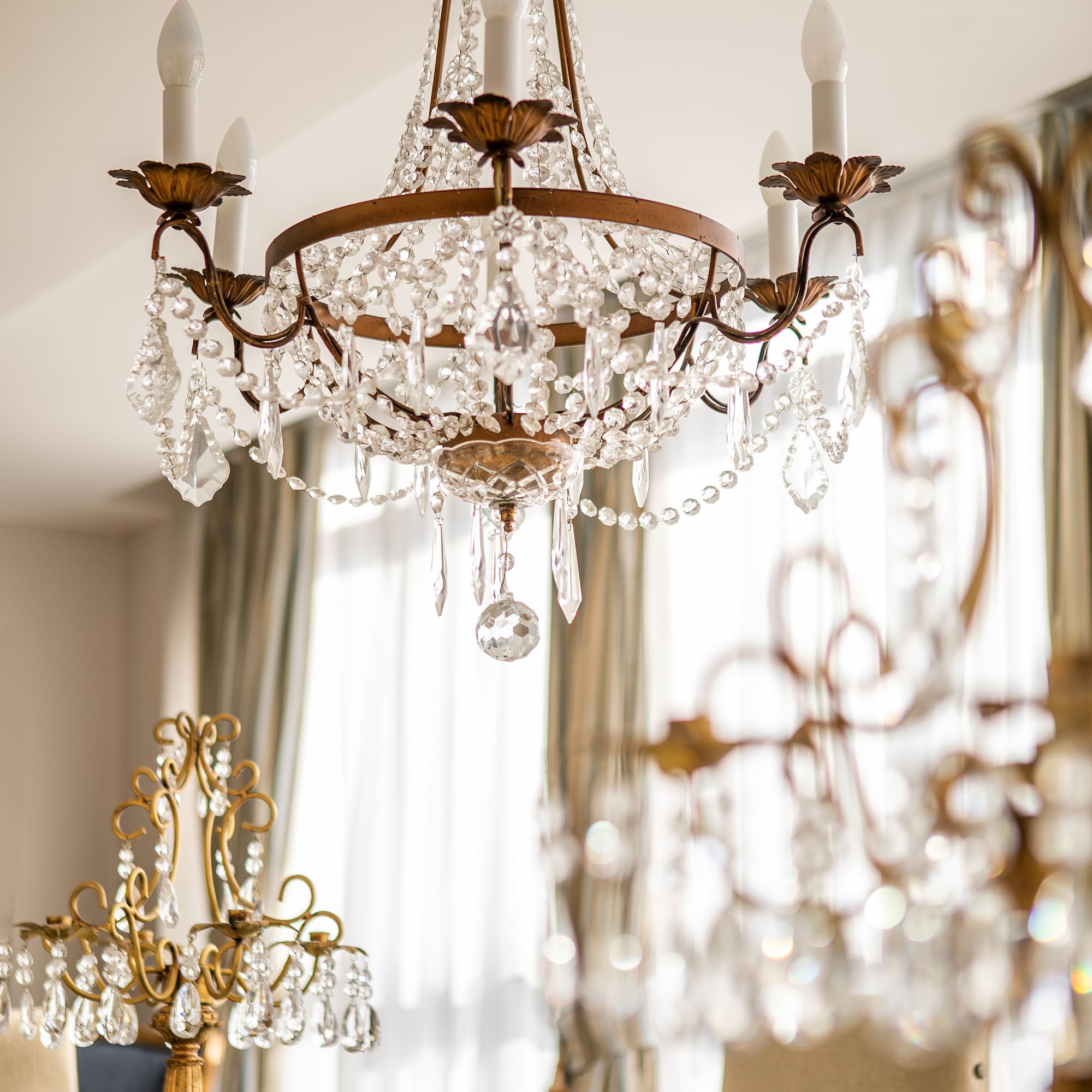 a chandelier from the ceiling