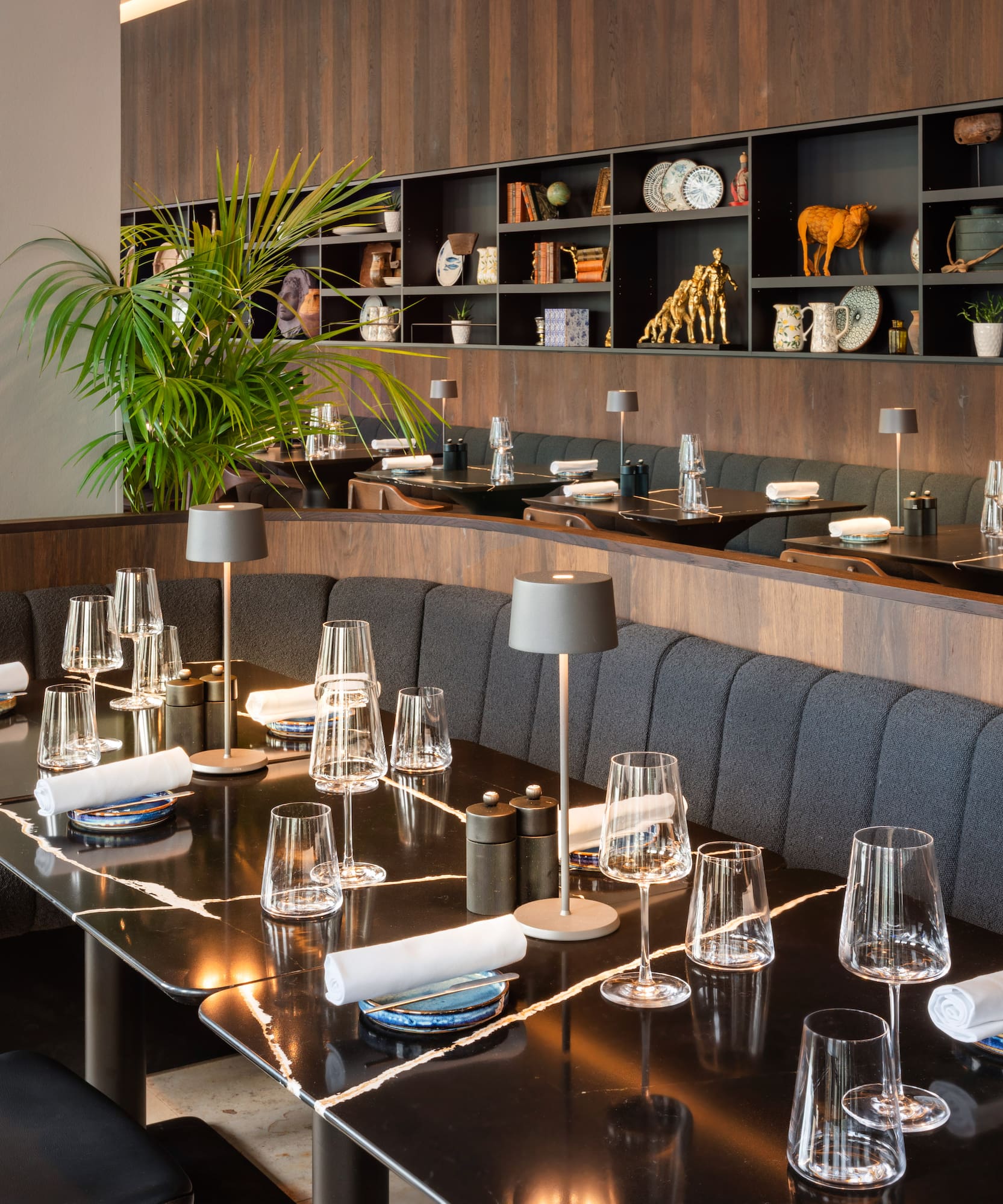 a restaurant with a table set up