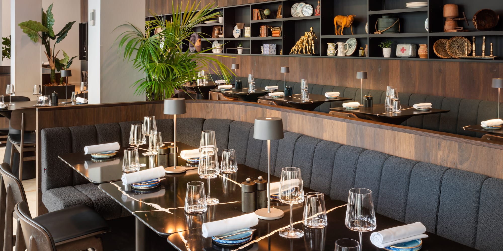 a restaurant with a table set up