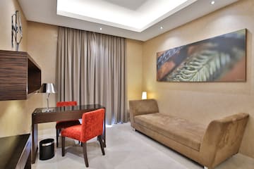a room with a couch and a table