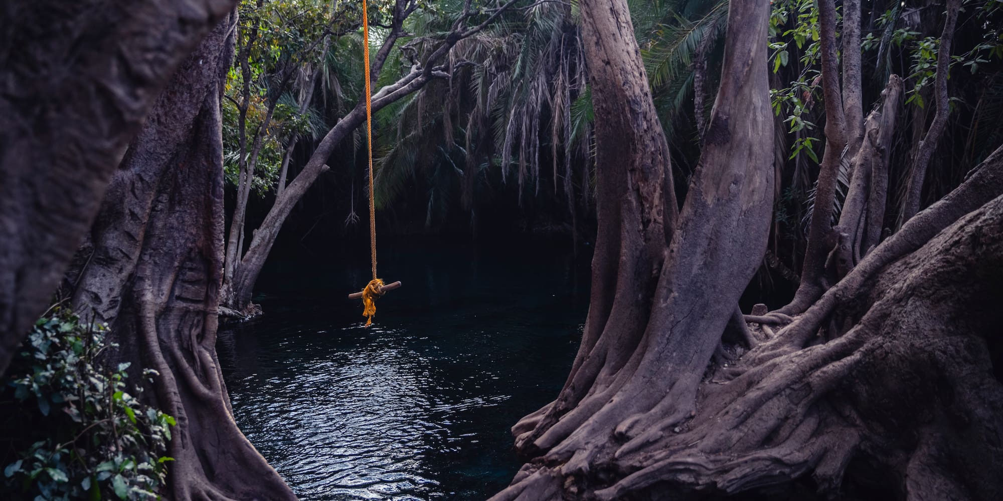 a rope tied to a river