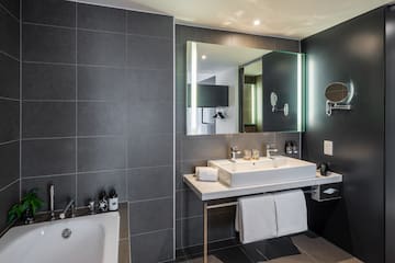 a bathroom with a sink and a bathtub