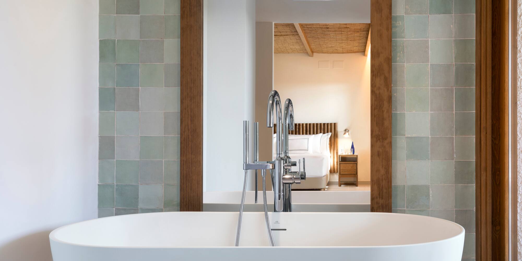 a bathtub in a bathroom