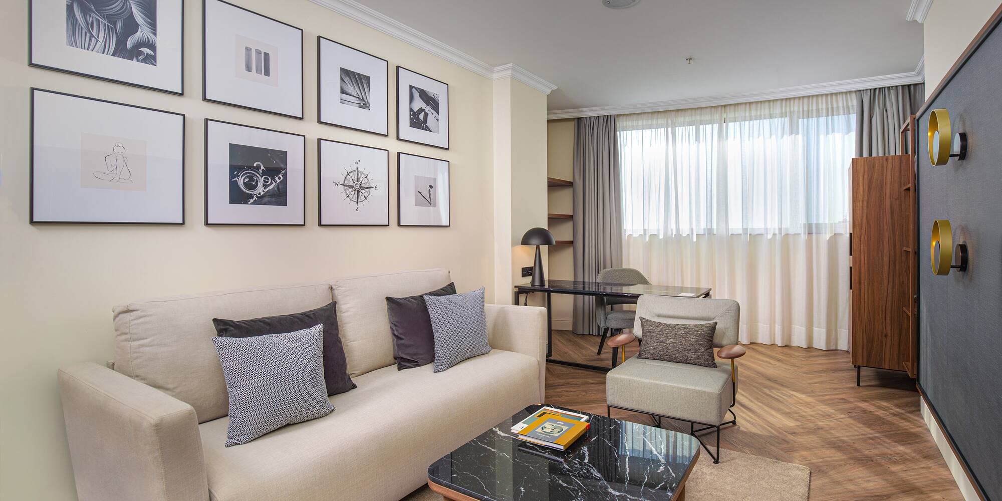 a living room with a couch and a coffee table
