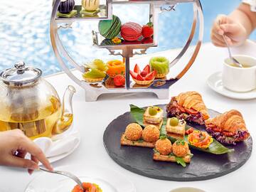 a group of people eating food