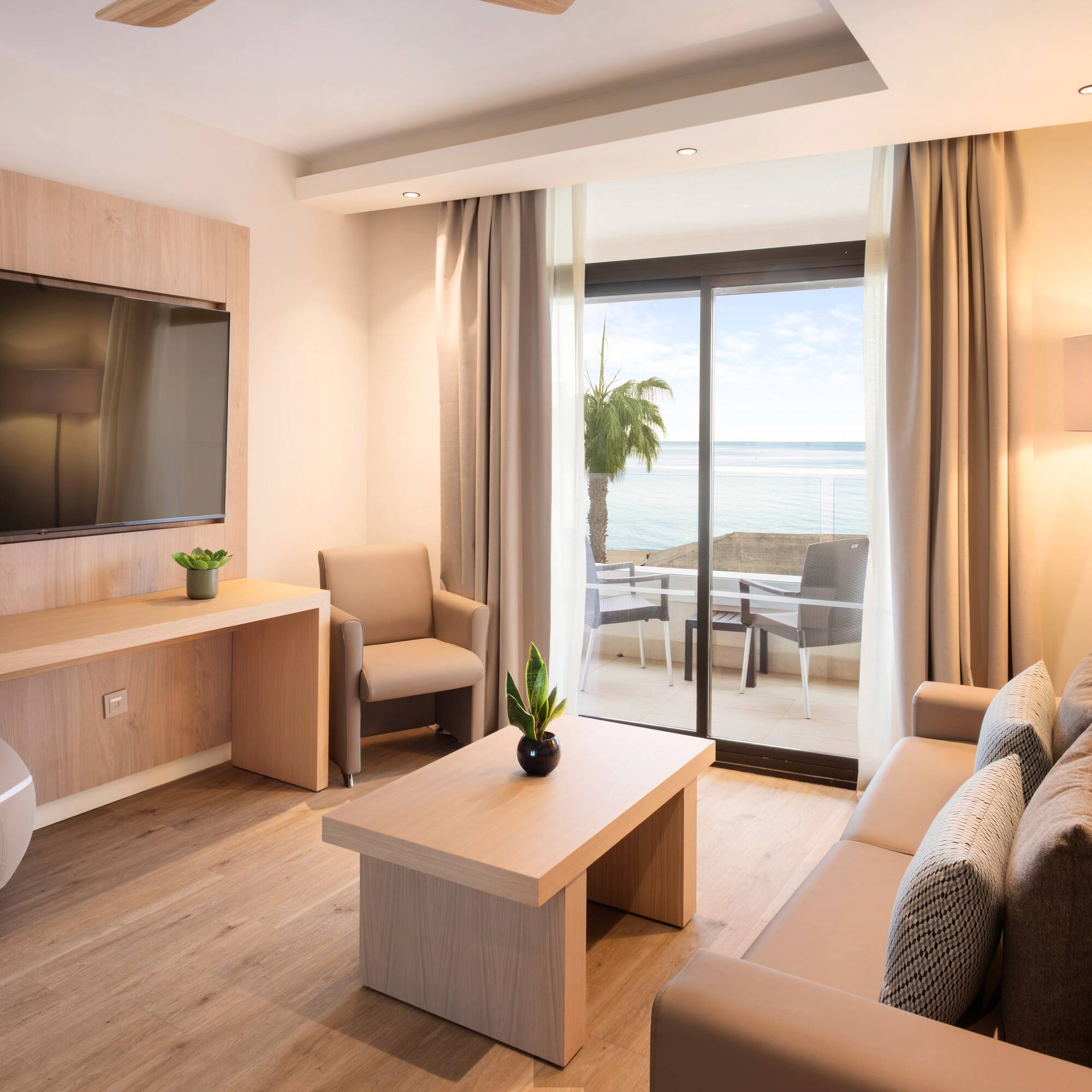 a room with a television and a table