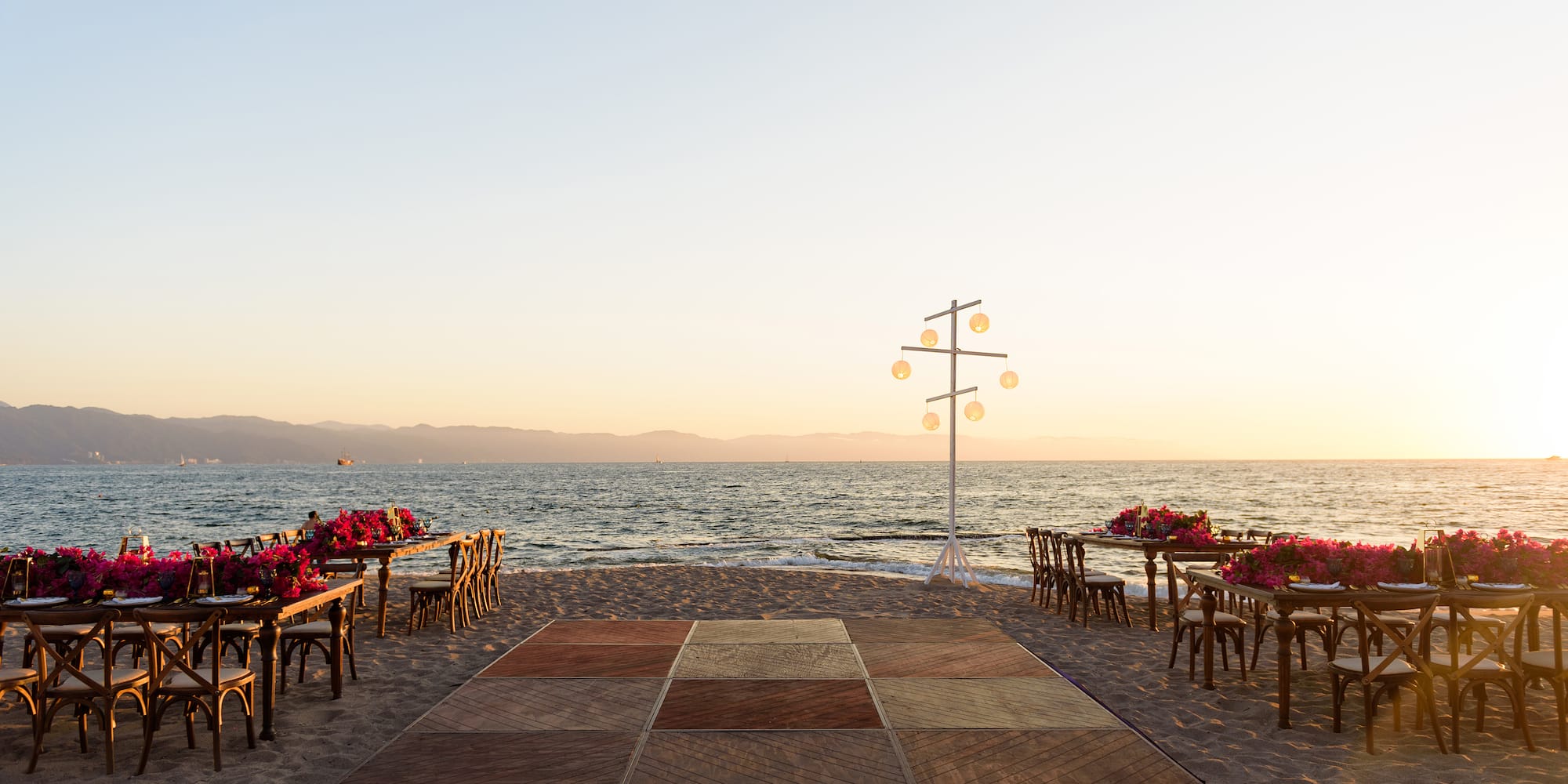 a table set up on a beach