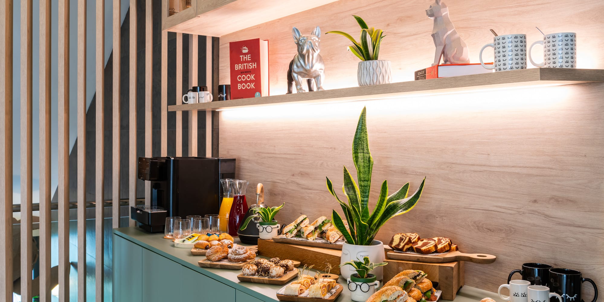 a counter with food on it