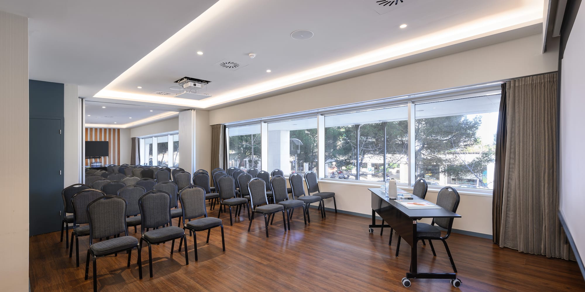 a room with chairs and a table