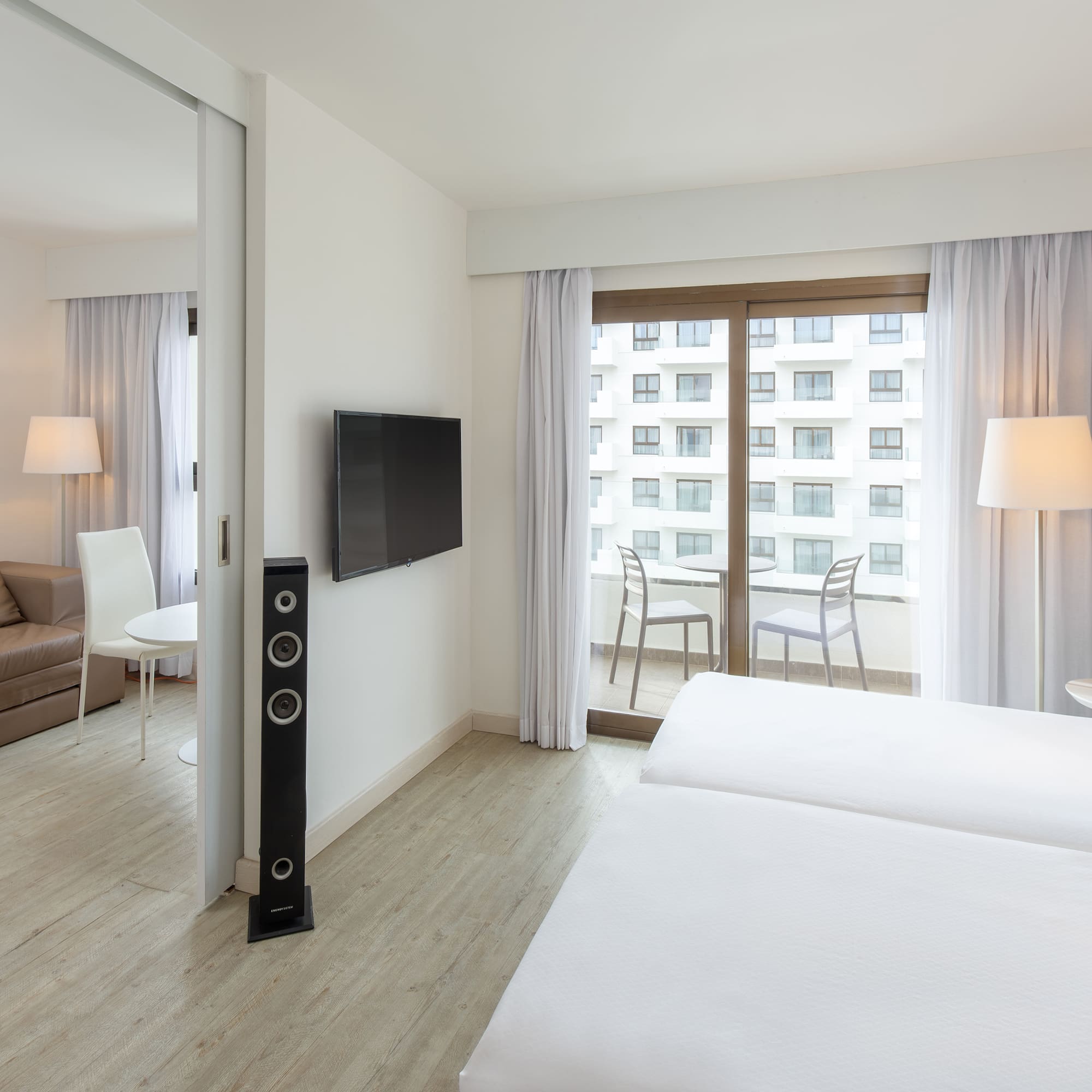 a room with a television and a couch