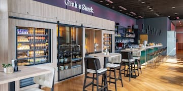 a restaurant with a bar and a counter