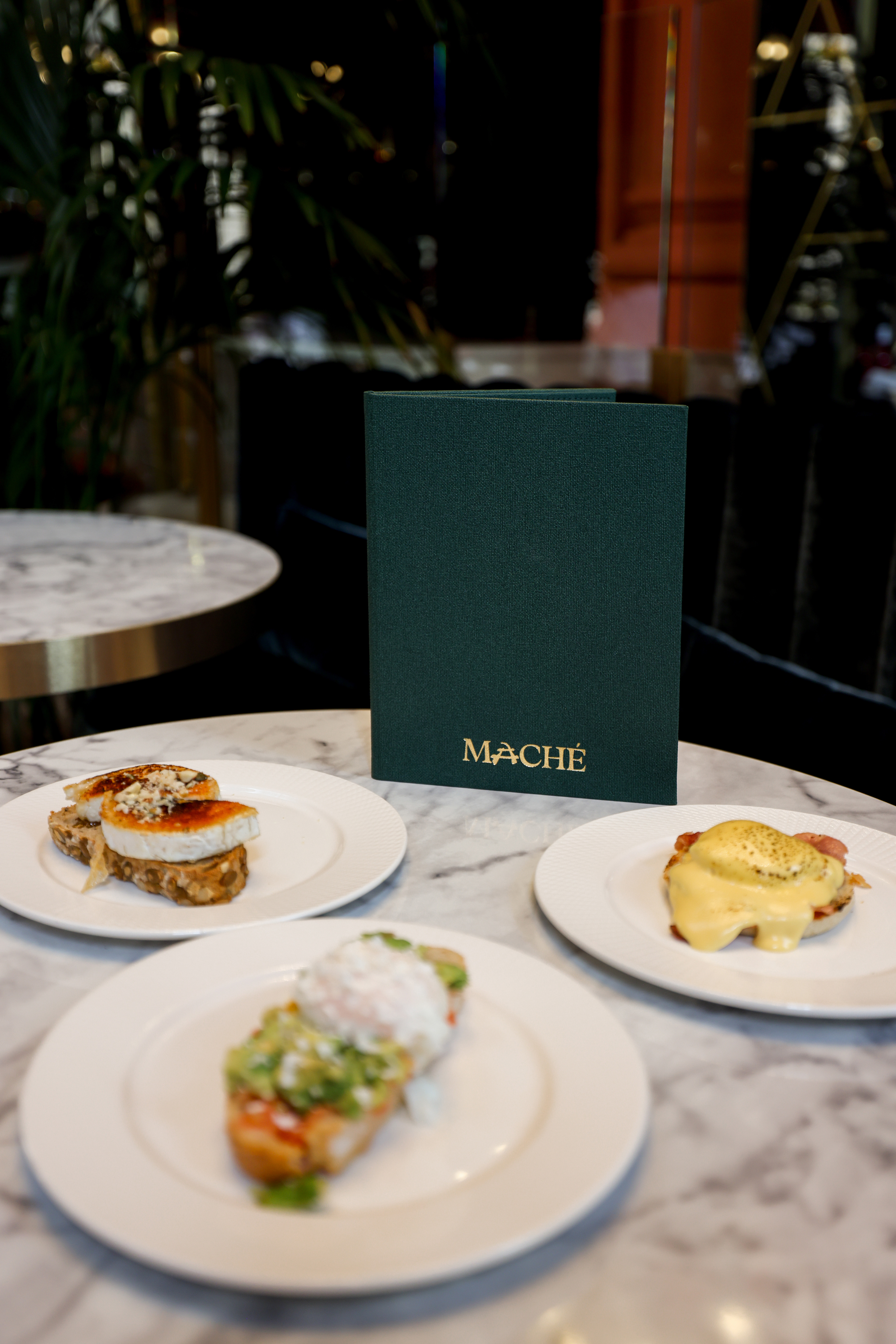 a table with plates of food on it