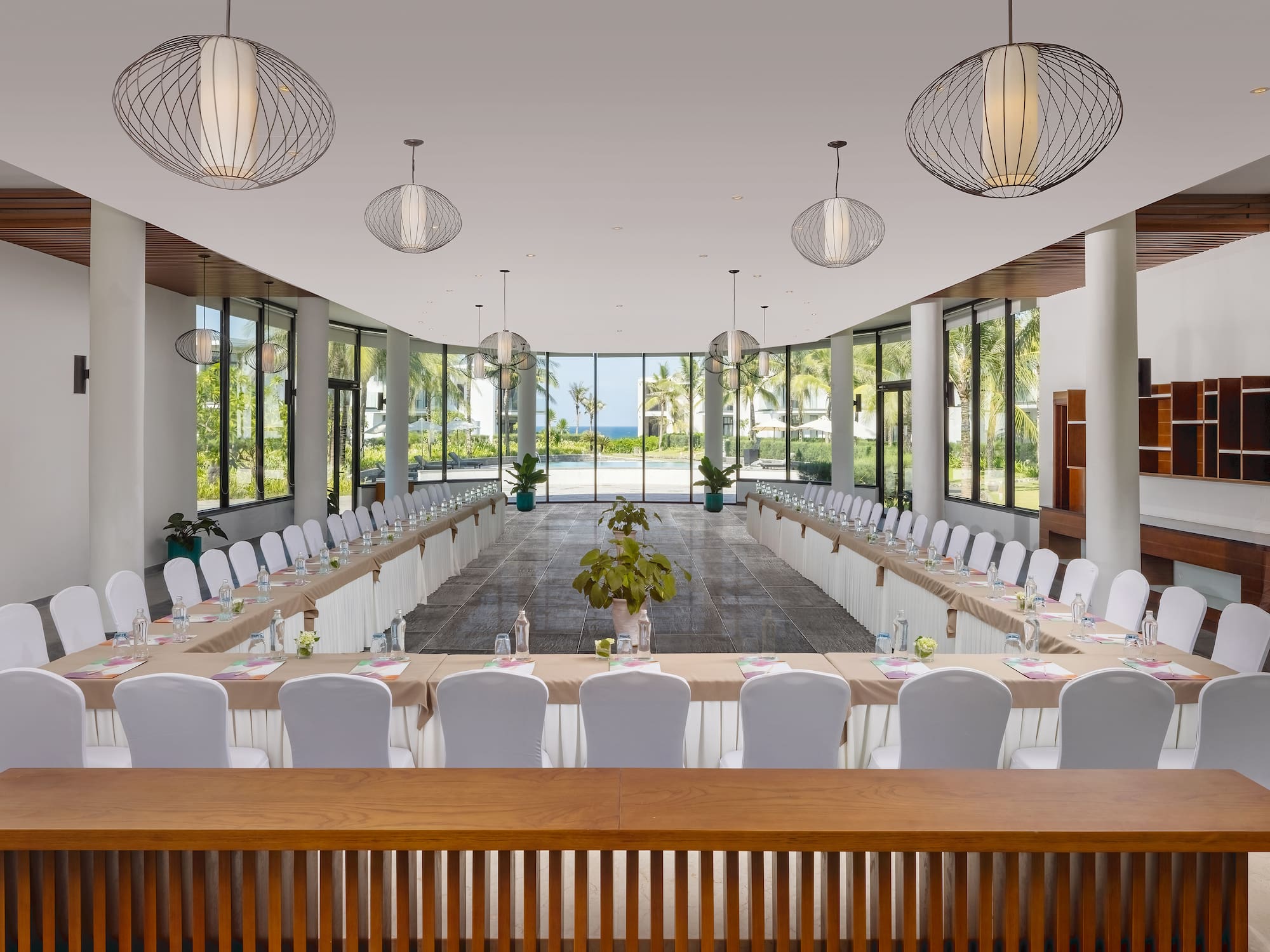 a room with tables and chairs