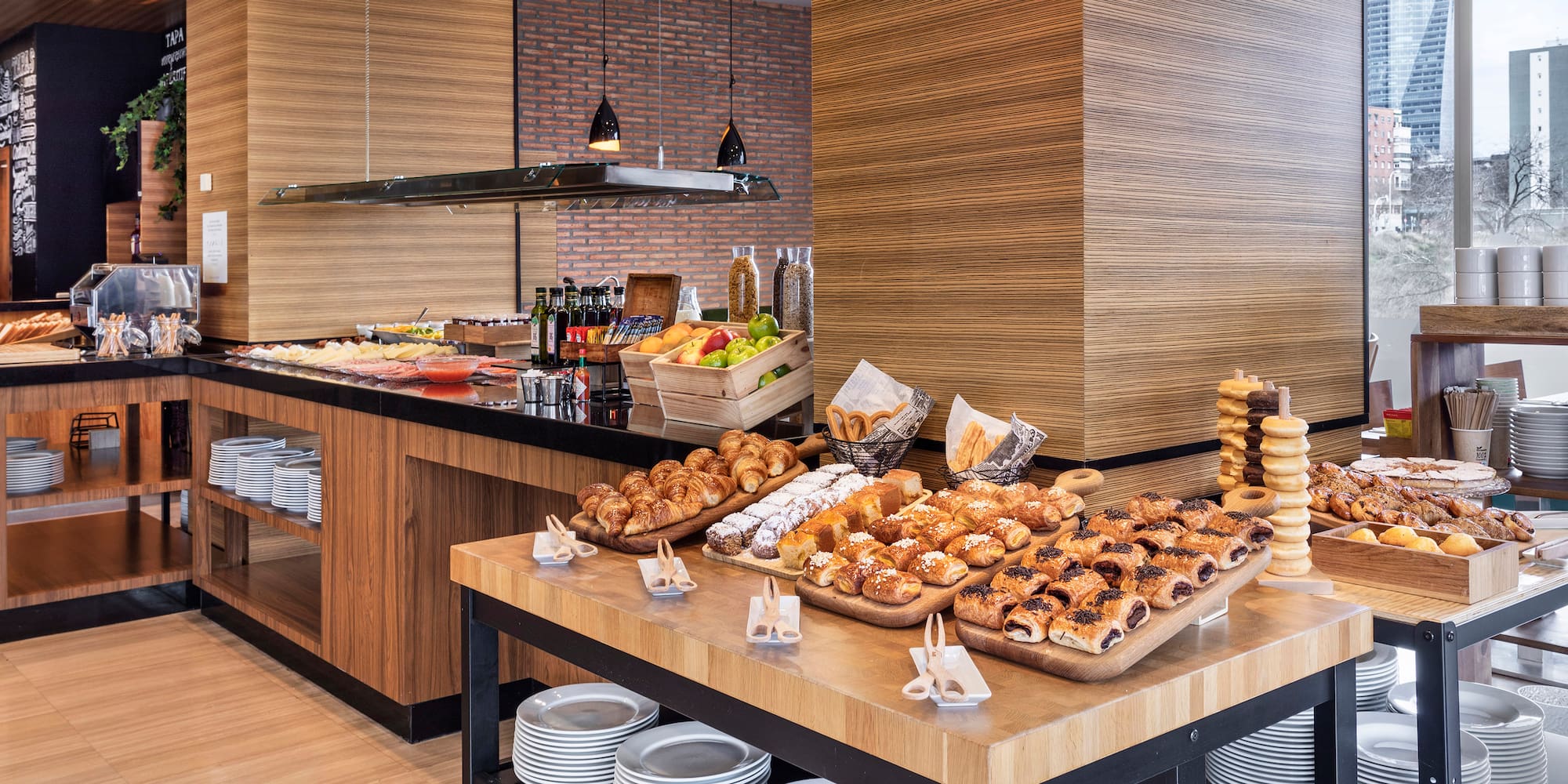 a buffet table with food on it