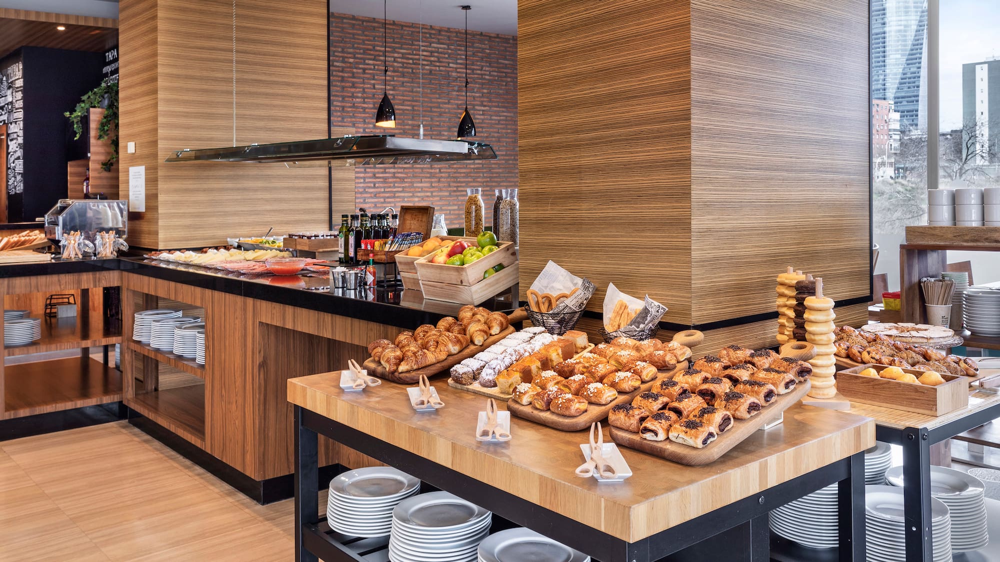 a buffet table with food on it