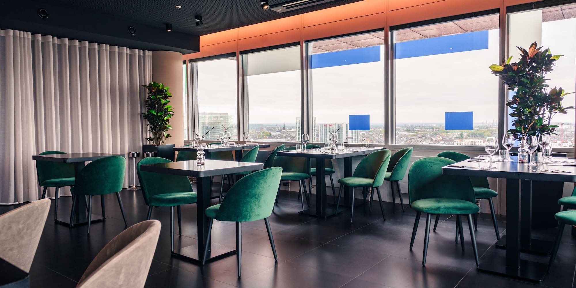 a room with tables and chairs