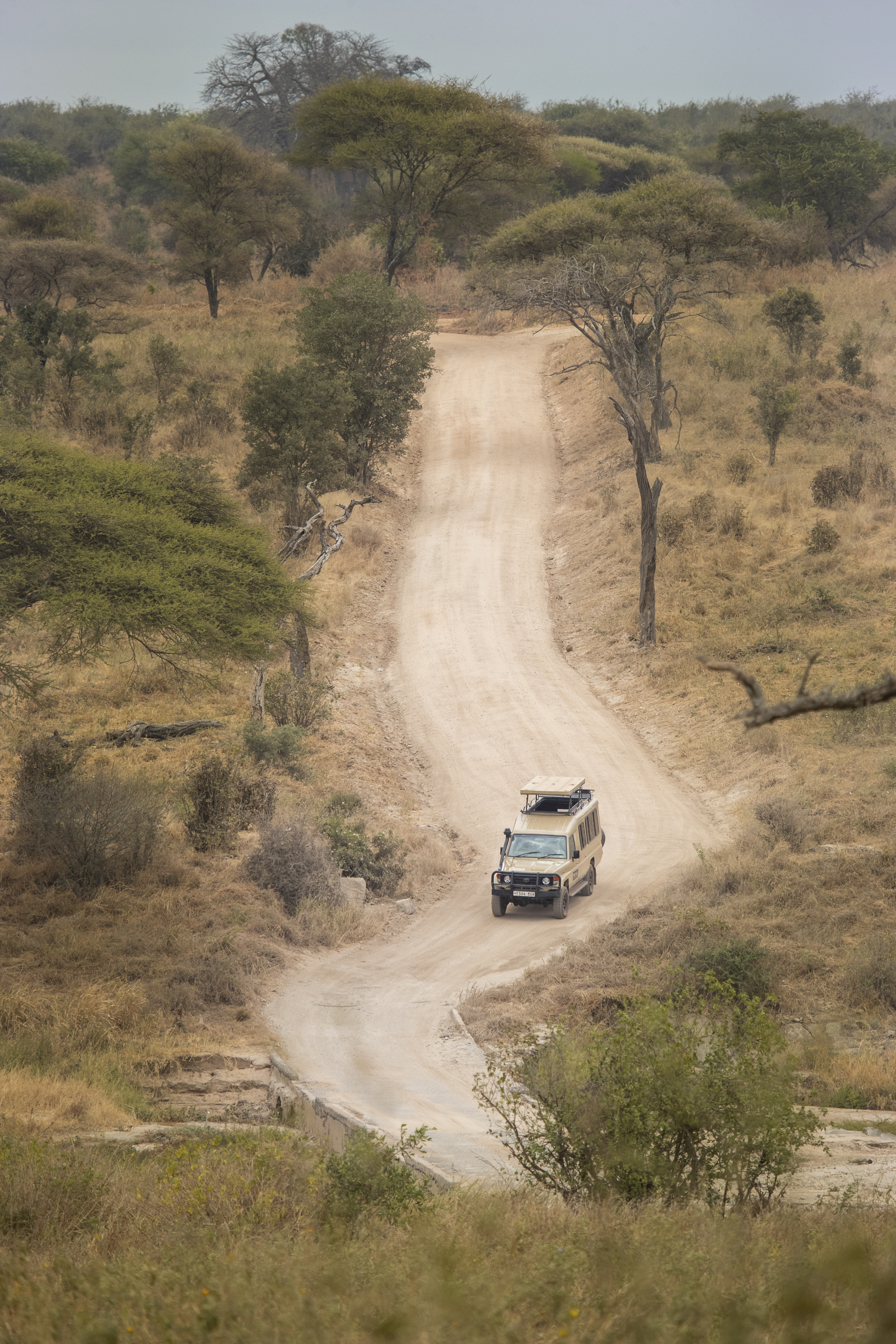 a car driving on a dirt road