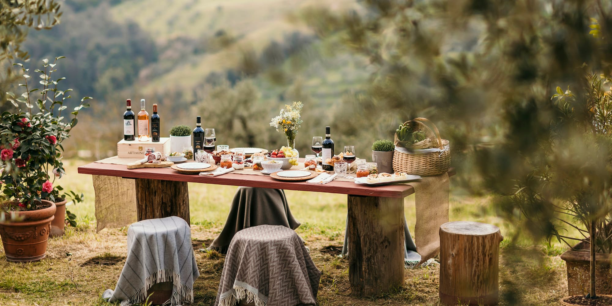 a table with food and drinks on it