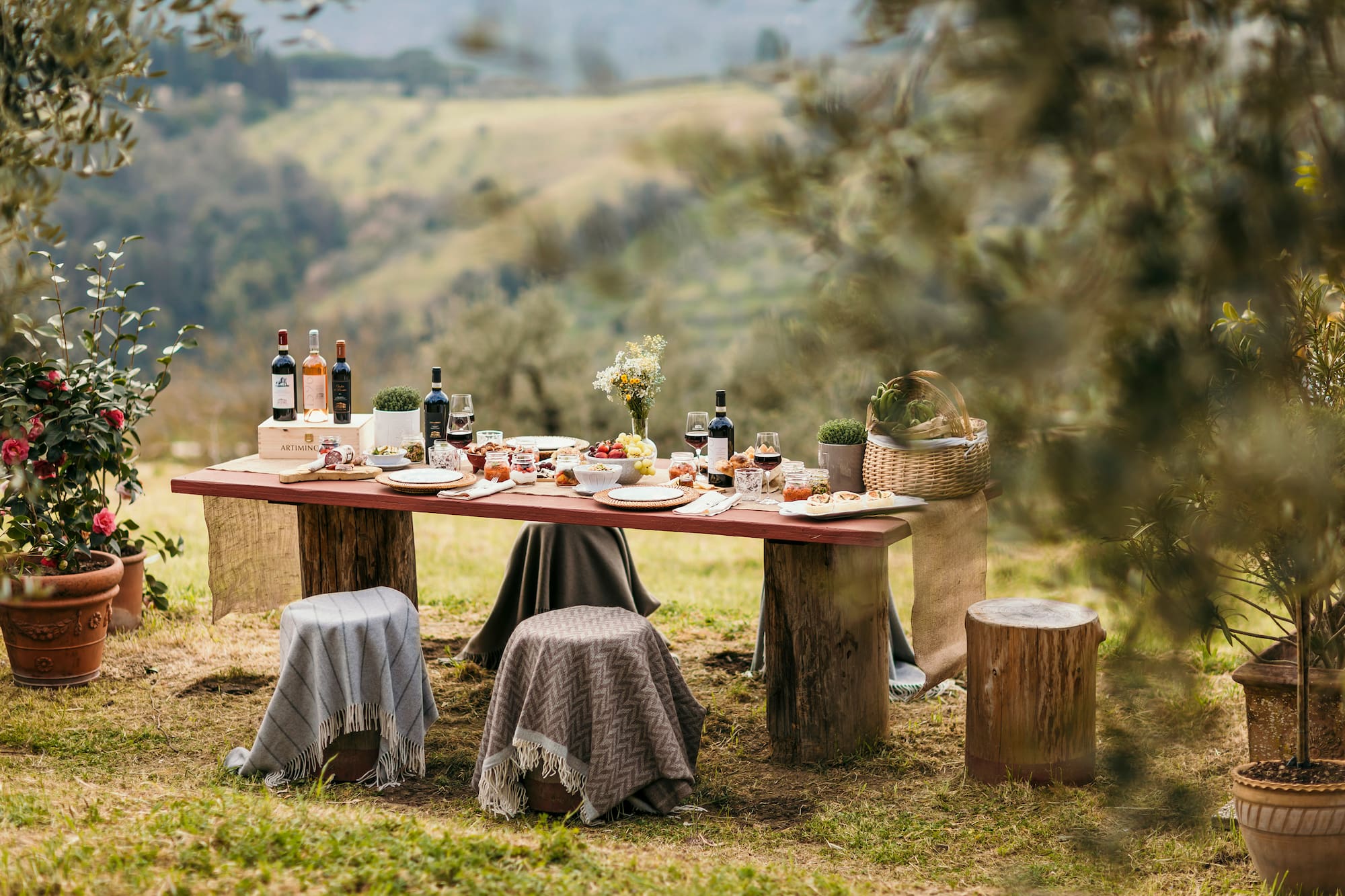 a table with food and drinks on it