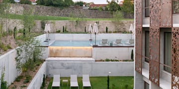 a pool in a courtyard