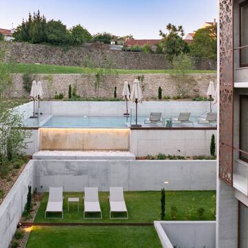 a pool in a courtyard