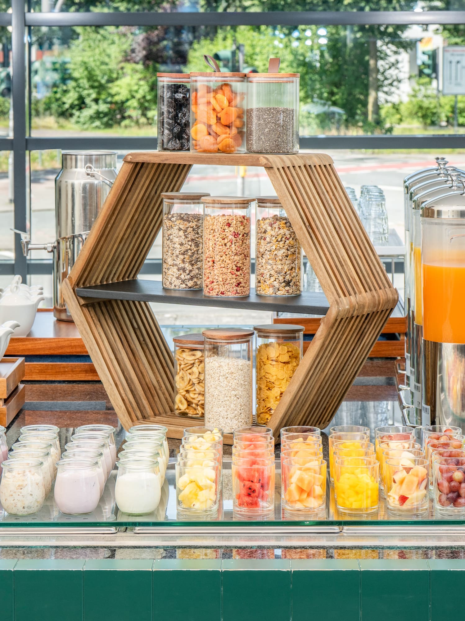 a display of different types of food