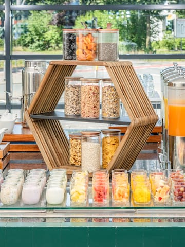 a display of different types of food