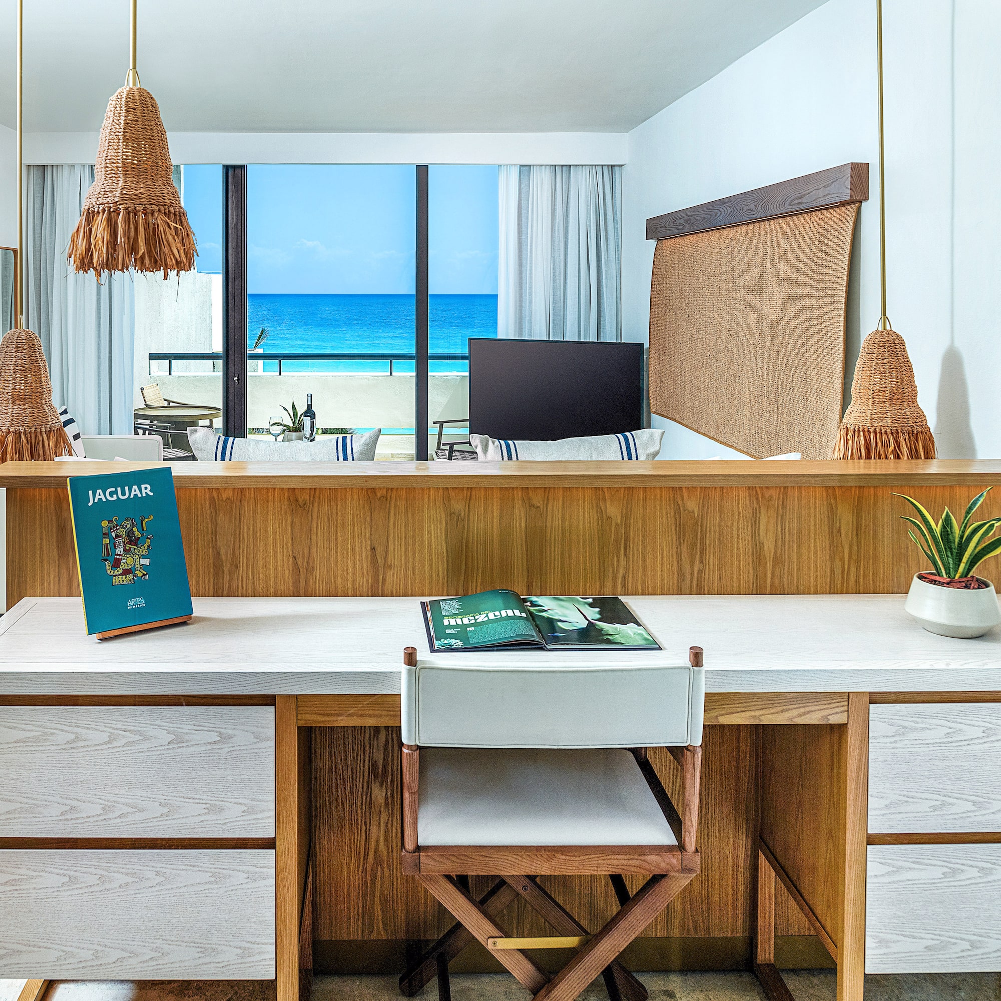 a desk with a book on it