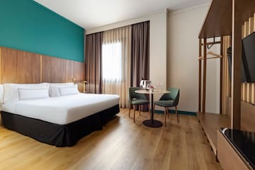 a room with a bed and a table