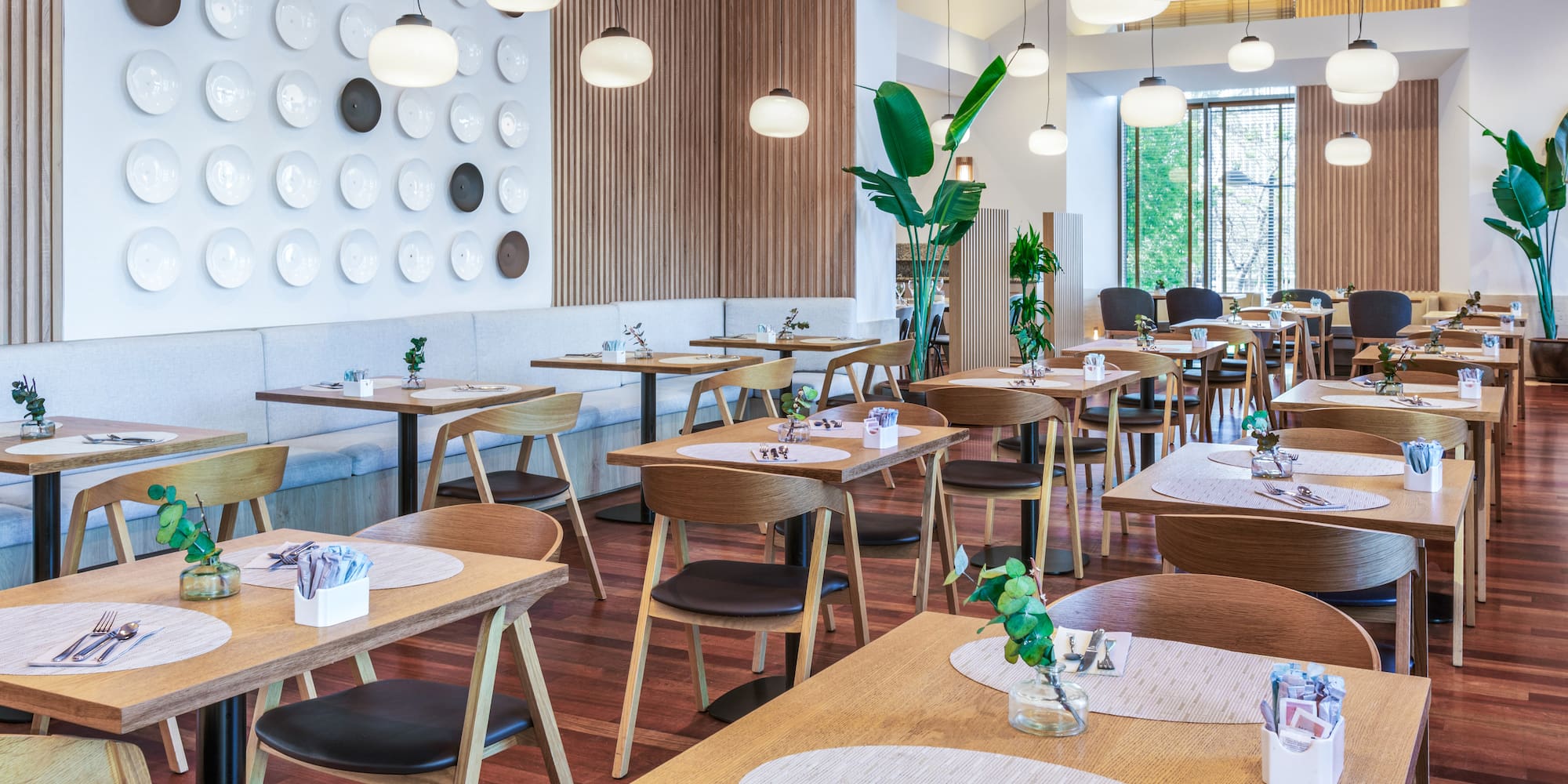 a room with tables and chairs