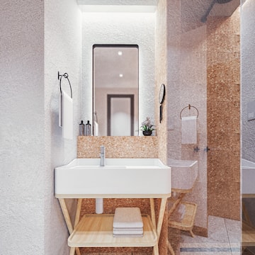 a bathroom with a sink and a shower