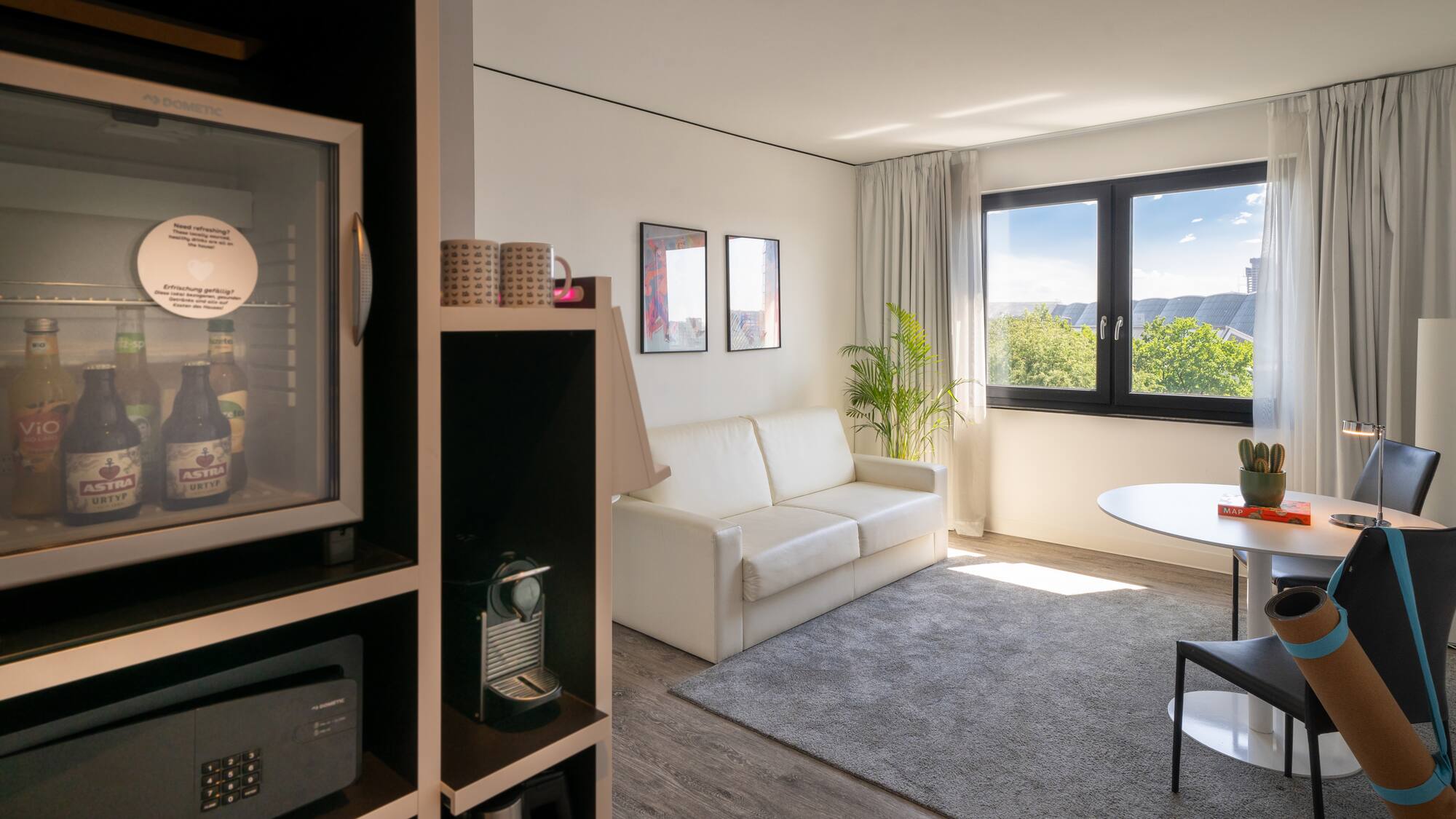 a room with a couch and a television