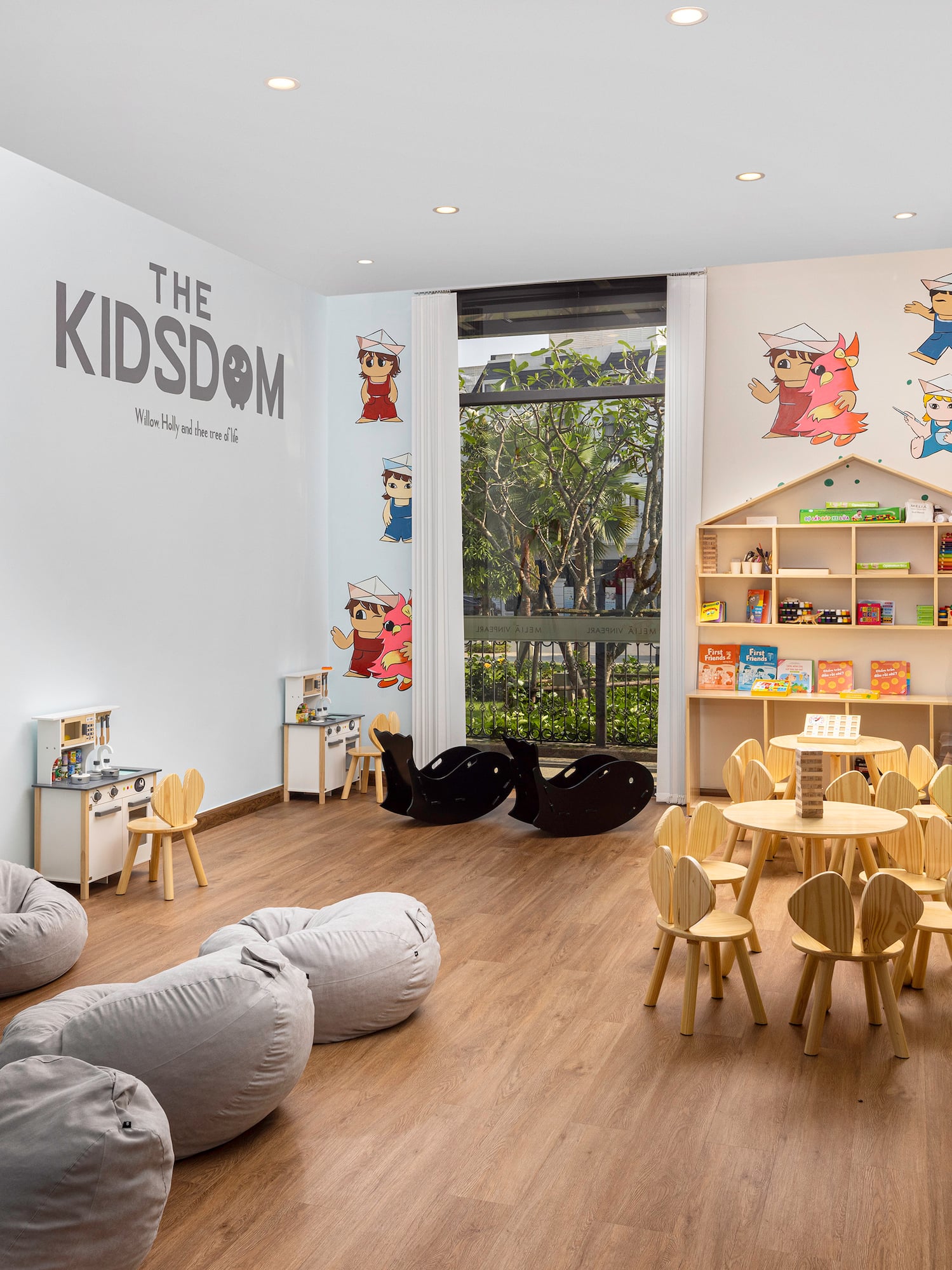 a room with chairs and tables