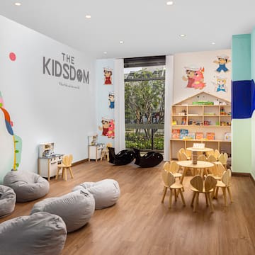 a room with chairs and tables