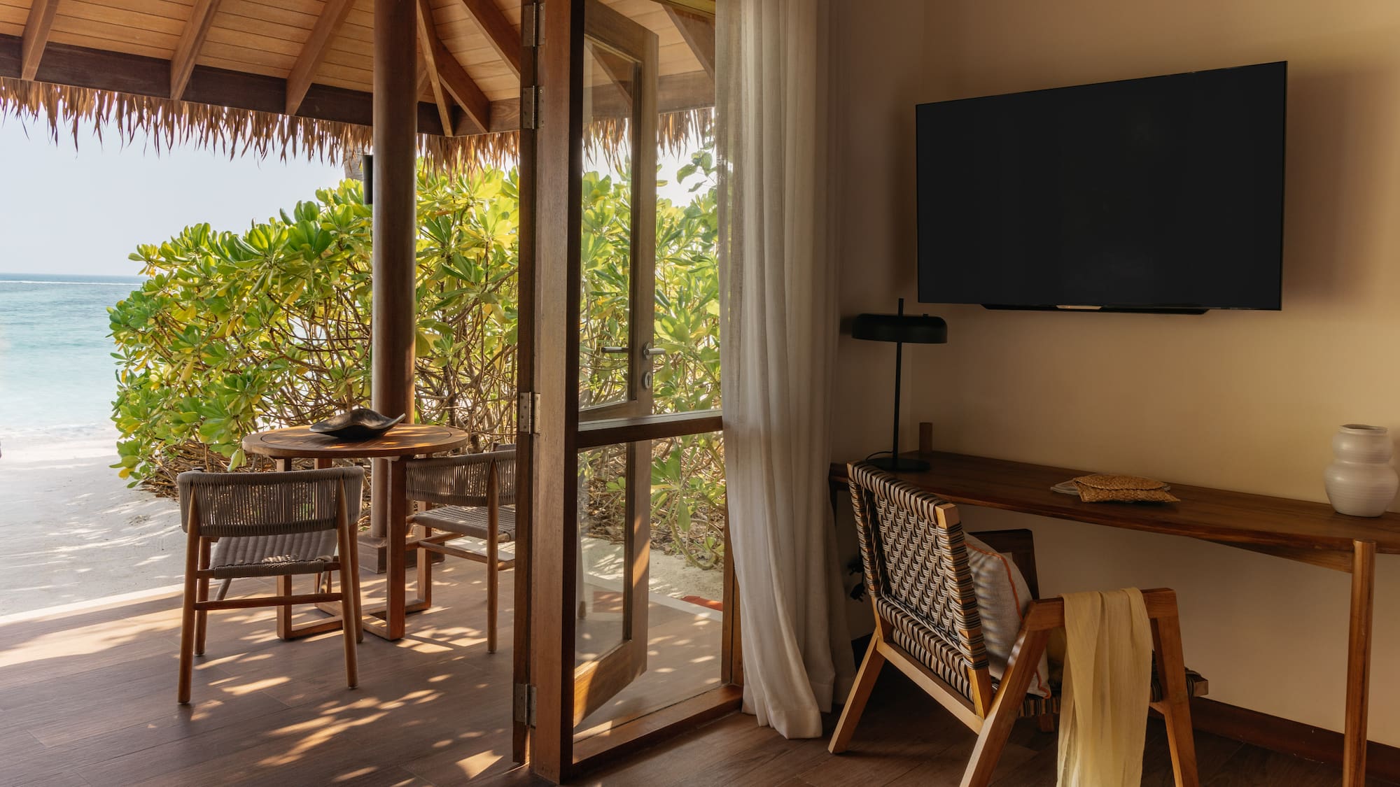 a shower outside with a ladder
