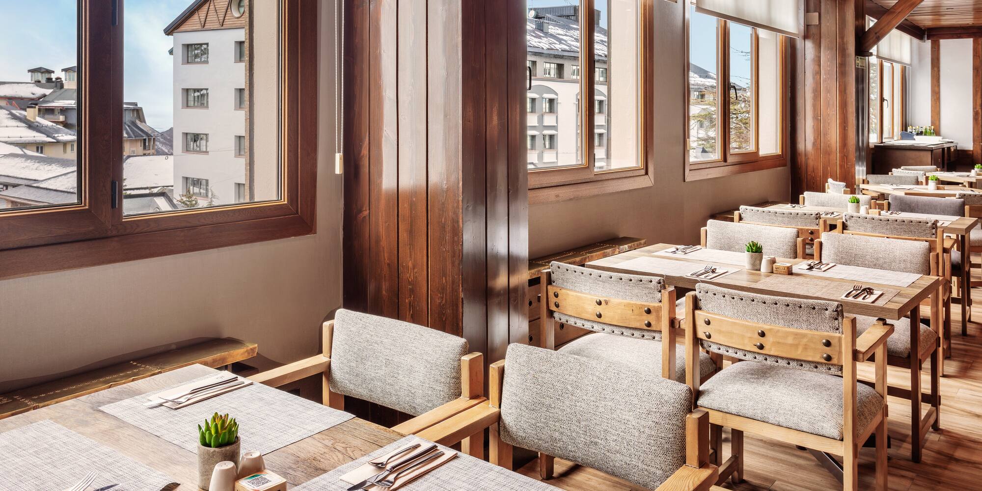 a room with tables and chairs