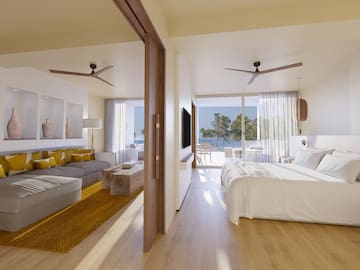 a room with a bed and a couch