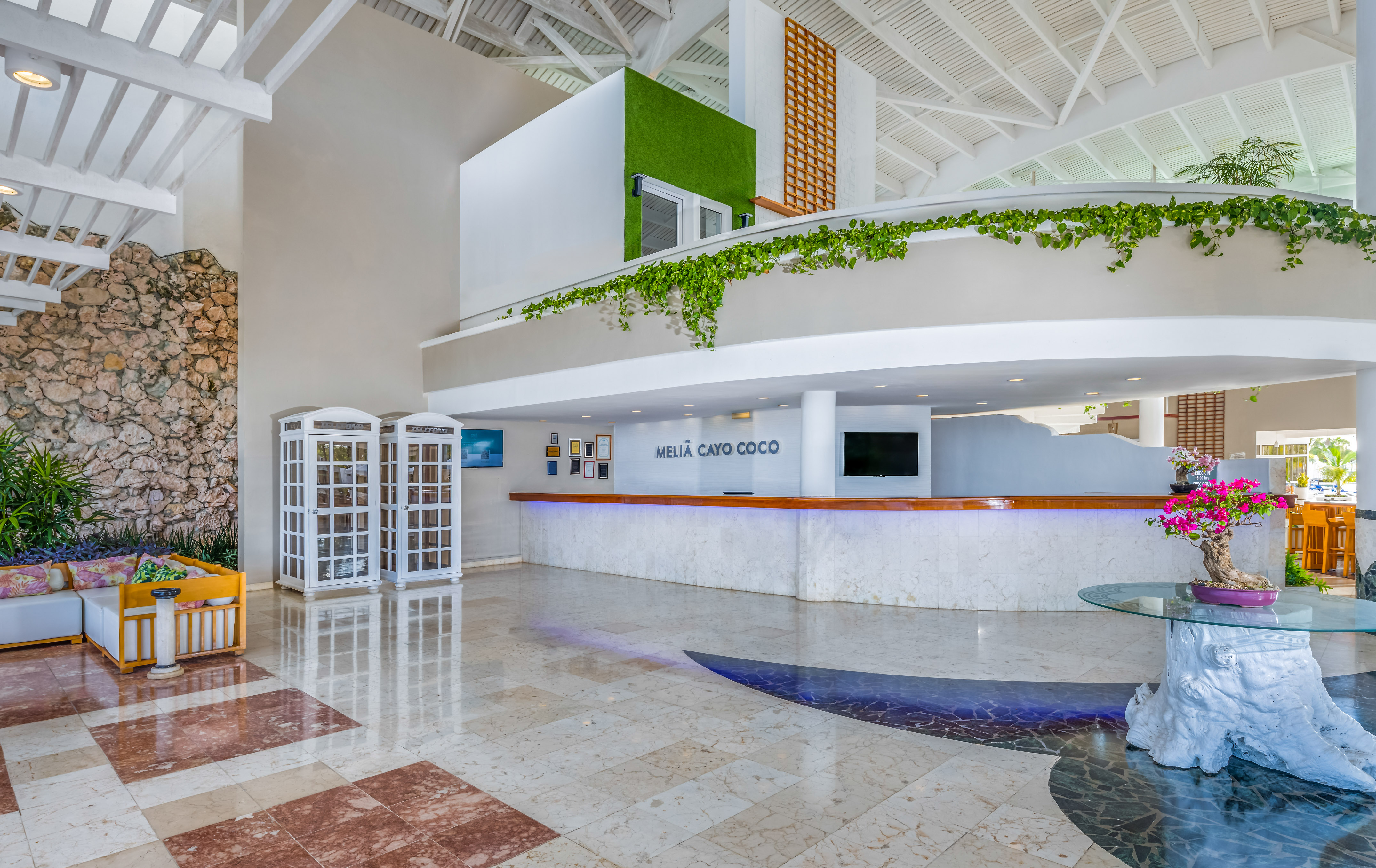 a reception desk in a hotel.
