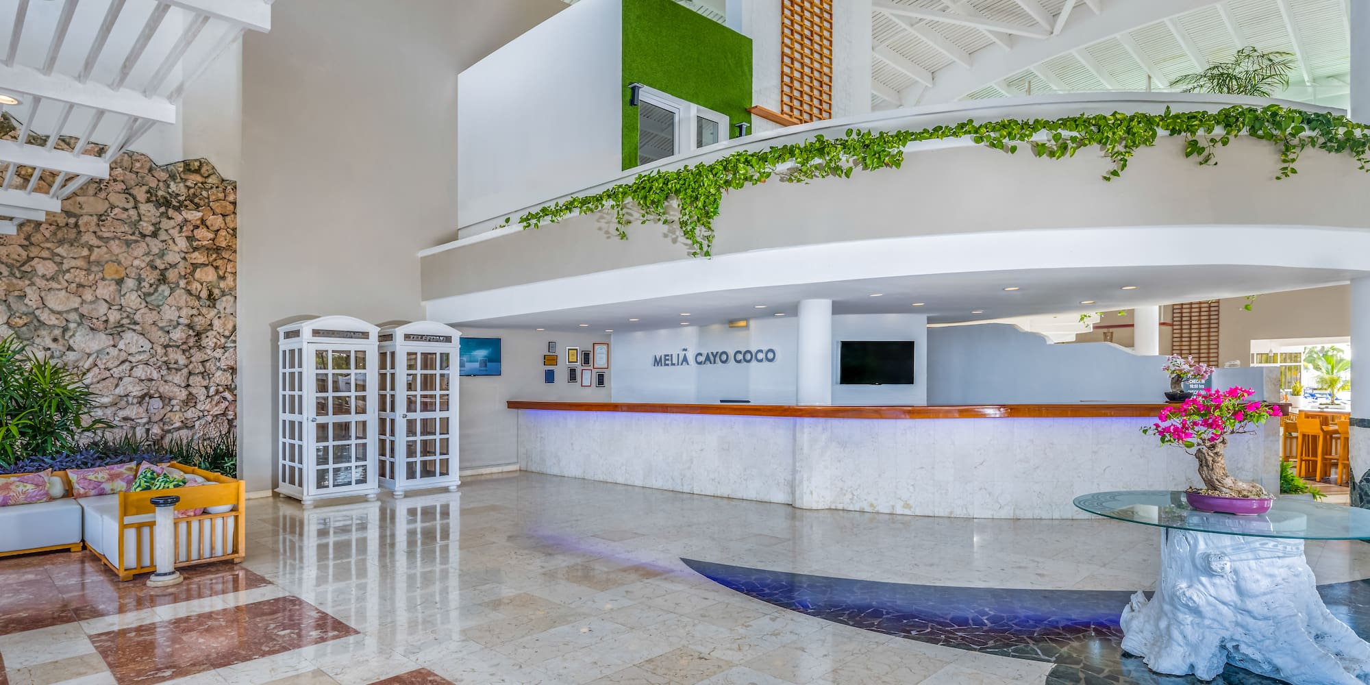 a reception desk in a hotel.