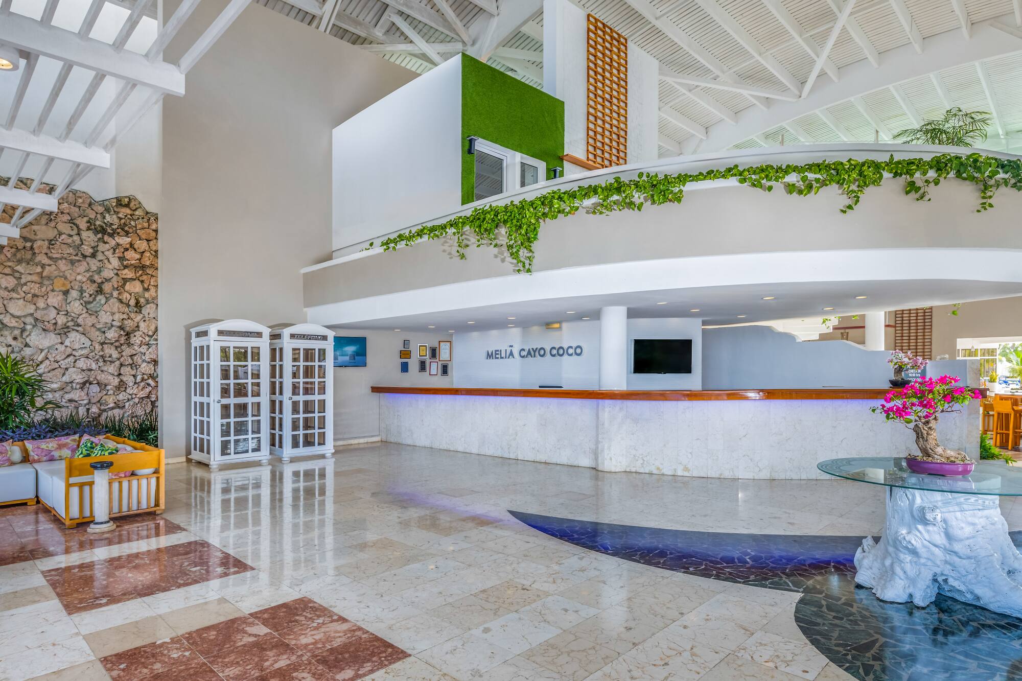 a reception desk in a hotel.